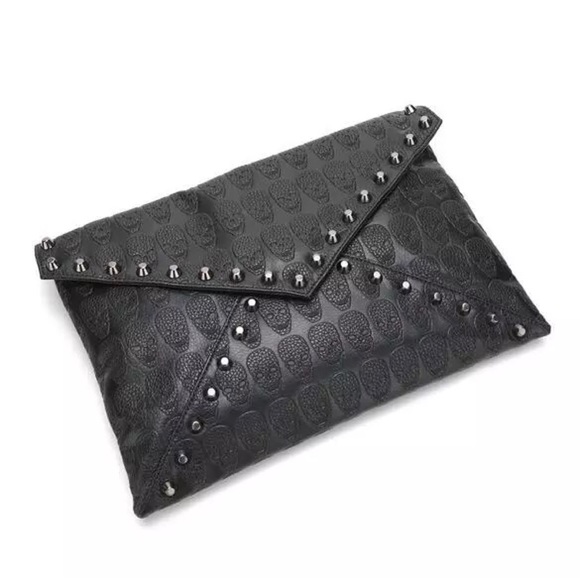 Skull Emboss Studded Envelope Clutch Shoulder Bag - Picture 7 of 7